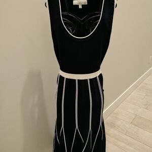 Adelyn Rae Navy and White Sheath Midi Dress